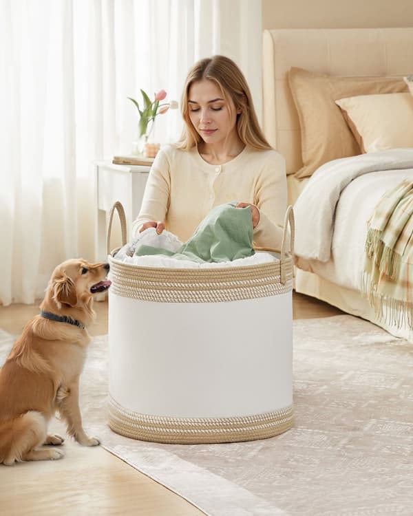 Rootz 90L Law Basket - Vaskeriopbevaring - Hampere - Låg & greb - 50 x 50 x 46 cm - Polyester bomuldsblanding - Kamelbrun