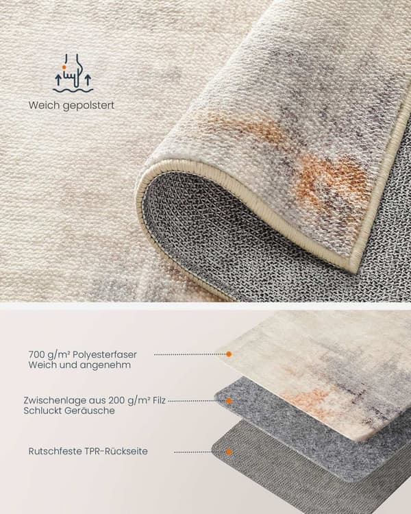 Rootz Carpet - Machine Washable Rug - Brown Area Mat - Easy Maintenance - 92cm x 153 cm