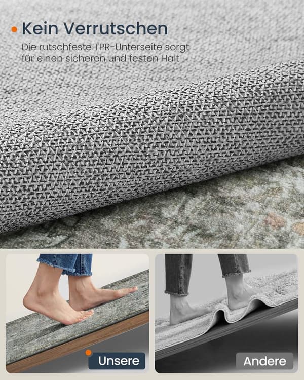 Rootz vintage stil matta - tvättbar matta - grön golvmatta - enkelt underhåll - 160 cm x 230 cm