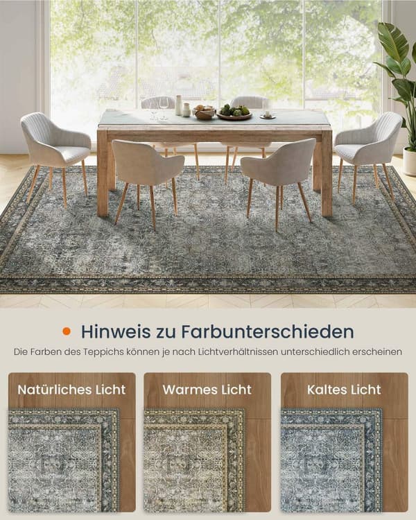 Rootz vintage stil matta - tvättbar matta - grön golvmatta - enkelt underhåll - 160 cm x 230 cm