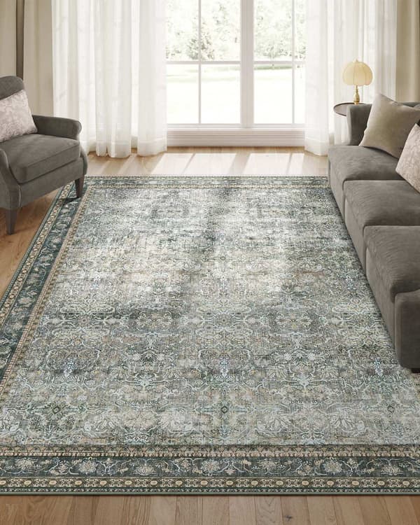 Rootz vintage stil matta - tvättbar matta - grön golvmatta - enkelt underhåll - 160 cm x 230 cm