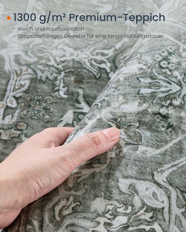 Rootz Vintage Style Carpet - Retro Rug - Maskinvaskbar - Grøn - 160 cm x 230 cm