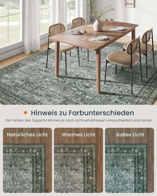Rootz Vintage Style Carpet - Retro Rug - Maskinvaskbar - Grøn - 160 cm x 230 cm