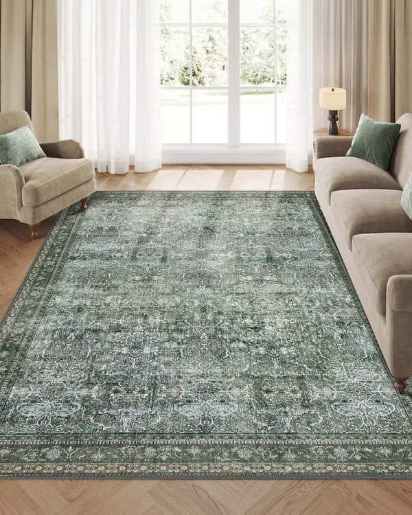 Rootz Vintage Style Carpet - Retro Rug - Maskinvaskbar - Grøn - 160 cm x 230 cm