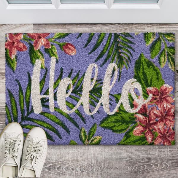 Relaxdays Dörrmatta i kokosfibrer, "Hello", 40x60 cm, halkfri, för inomhus och utomhus, flerfärgad