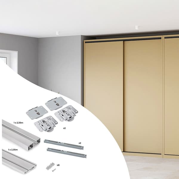 Emuca Pintajärjestelmä Sisään Muoto A:lle Kit 2 Ovi Puinen Vaatekaappi Hopeinen