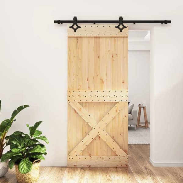 Skjutdörr med beslag 90x210 cm massiv furu