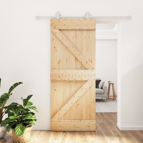 skydedør med monteringssæt 85x210 cm massivt fyrretræ