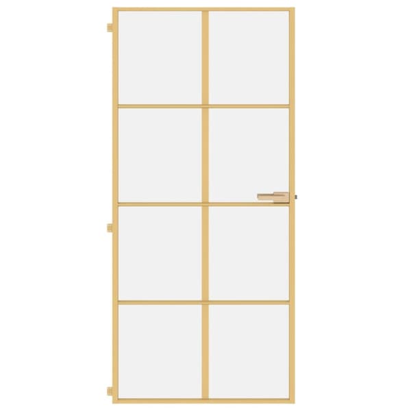 indvendig dør 93x201,5 cm hærdet glas og aluminium guldfarvet