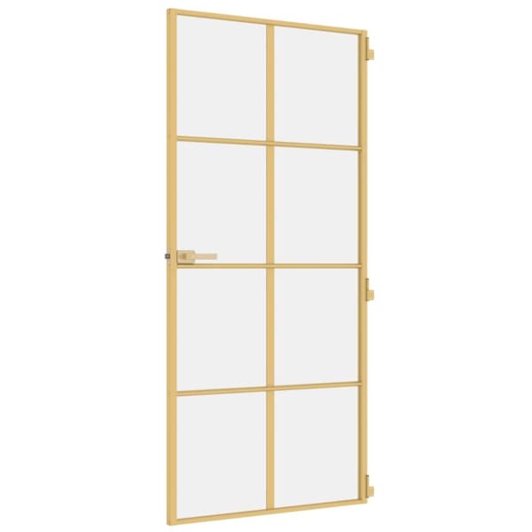 indvendig dør 93x201,5 cm hærdet glas og aluminium guldfarvet
