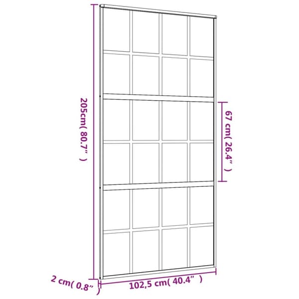 skydedør 102,5x205 cm matteret sikkerhedsglas aluminium gylden
