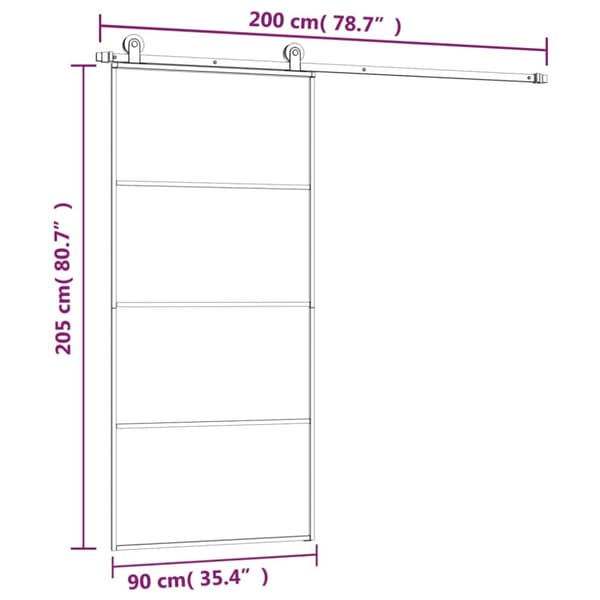 Skjutdörr med beslagset ESG glas och aluminium 90x205 cm