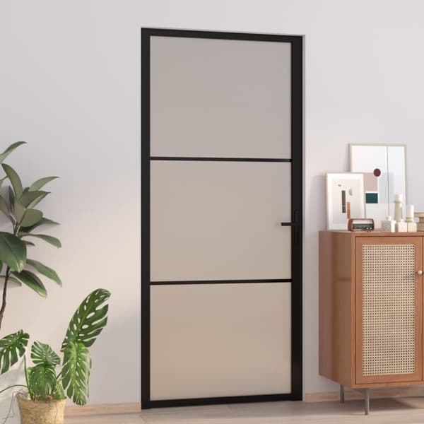 dør 93x201,5 cm sikkerhedsglas mat glas og aluminium sort