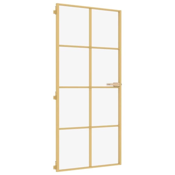 indvendig dør 93x201,5 cm hærdet glas og aluminium guldfarvet