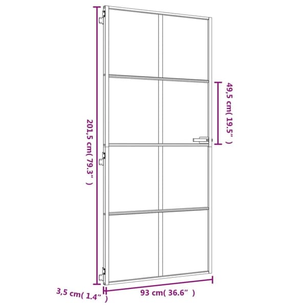 indvendig dør 93x201,5 cm hærdet glas og aluminium guldfarvet
