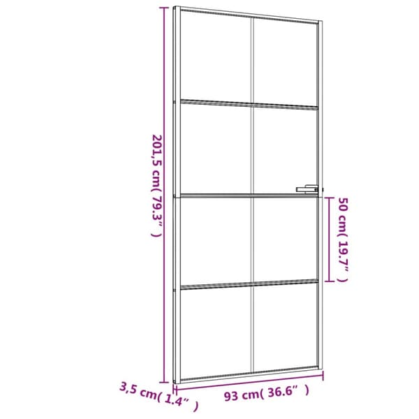 dør 93x201,5 cm hærdet glas og aluminium sort
