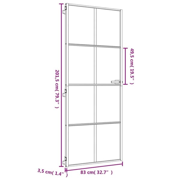 indvendig dør 83x201,5 cm hærdet glas og aluminium guldfarvet