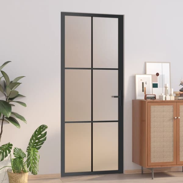 dør 83x201,5 cm mat glas og aluminium sort