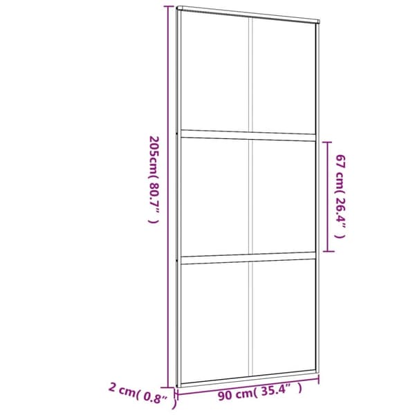 skydedør 90x205 cm matteret sikkerhedsglas og aluminium gylden