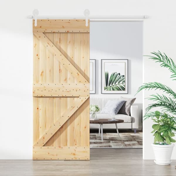 vidaXL Skjutdörr med beslag 85x210 cm massiv furu -  Dörrar