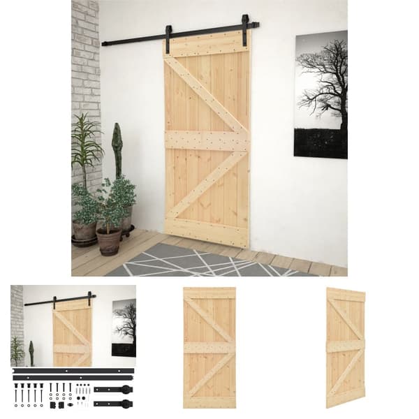 The Living Store skydedør med monteringssæt 80x210 cm massivt fyrretræ -  Døre