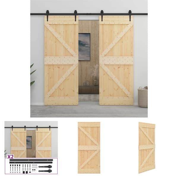 The Living Store skydedør med monteringssæt 100x210 cm massivt fyrretræ -  Døre