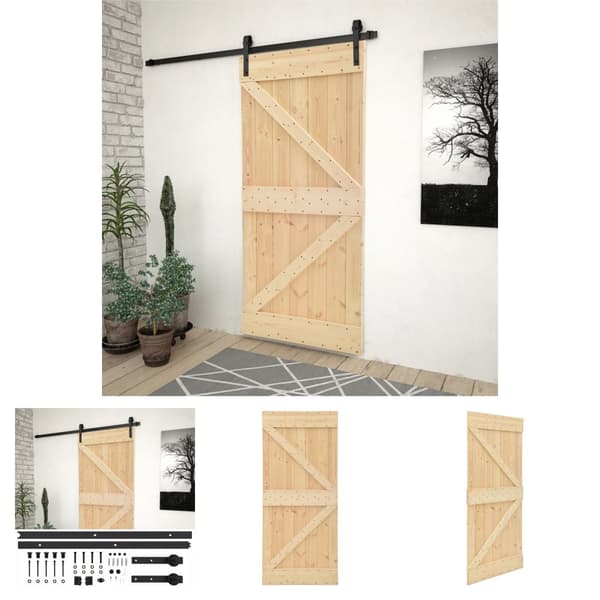 The Living Store skydedør med monteringssæt 90x210 cm massivt fyrretræ -  Døre