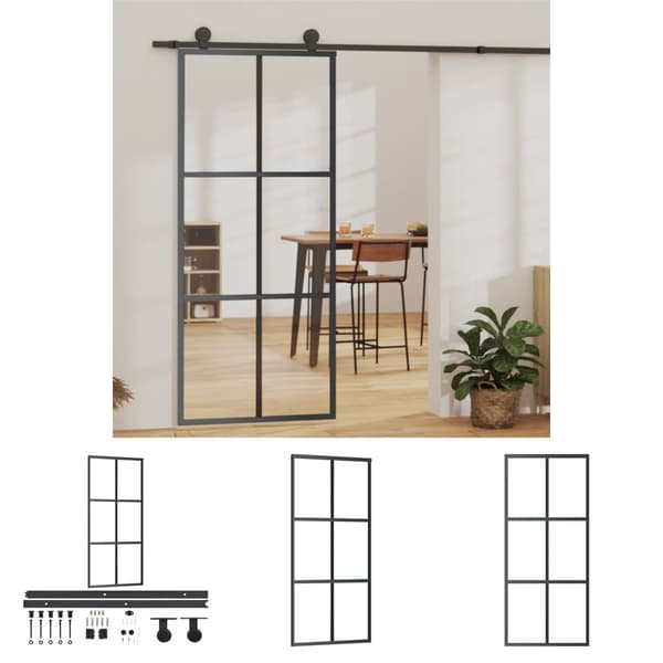 The Living Store skydedør m. monteringssæt 90x205 cm sikkerhedsglas og aluminium -  Døre