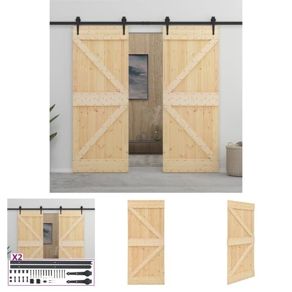 The Living Store skydedør med monteringssæt 90x210 cm massivt fyrretræ -  Døre