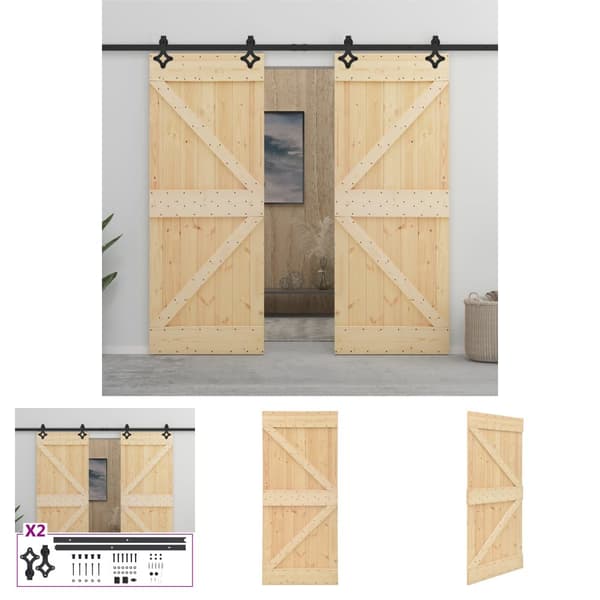 The Living Store skydedør med monteringssæt 100x210 cm massivt fyrretræ -  Døre