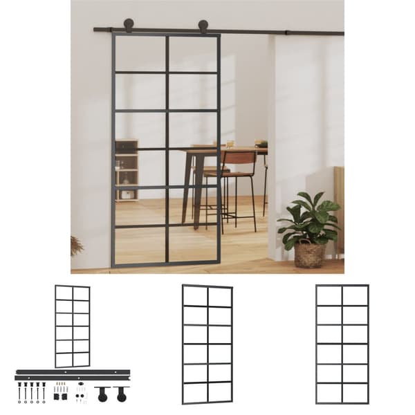 The Living Store skydedør m. monteringssæt 90x205 cm sikkerhedsglas og aluminium - Døre