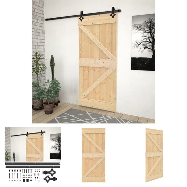The Living Store skydedør med monteringssæt 90x210 cm massivt fyrretræ -  Døre