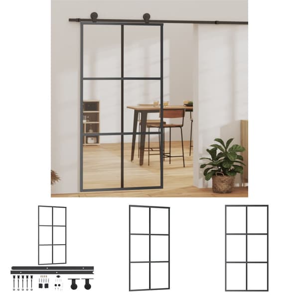 The Living Store skydedør m. monteringssæt 102x205 cm sikkerhedsglas og aluminium -  Døre