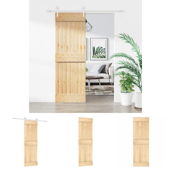 The Living Store skydedør med monteringssæt 70x210 cm massivt fyrretræ - Døre