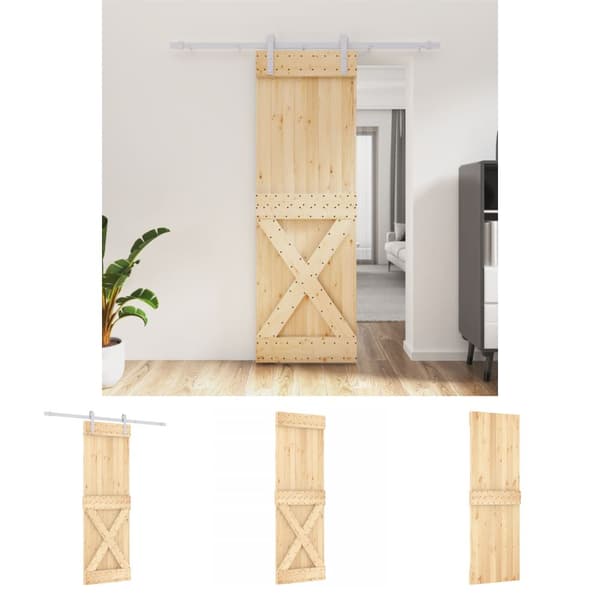 The Living Store skydedør med monteringssæt 70x210 cm massivt fyrretræ -  Døre