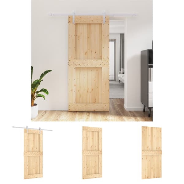 The Living Store Skjutdörr med beslag 90x210 cm massiv furu -  Dörrar