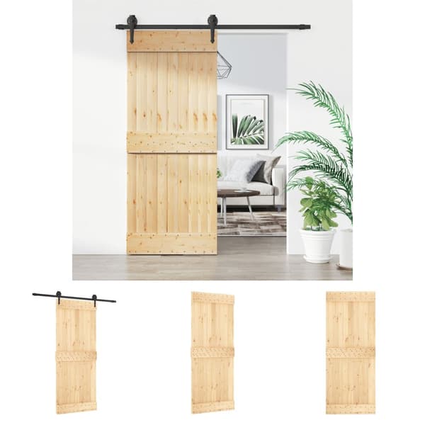 The Living Store skydedør med monteringssæt 85x210 cm massivt fyrretræ -  Døre