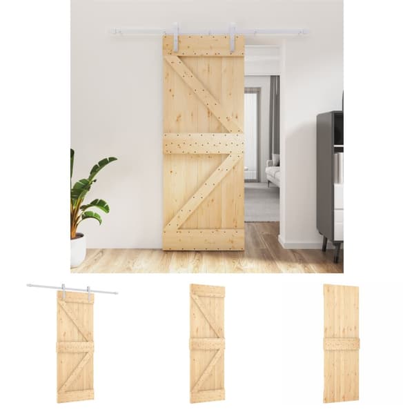 The Living Store Skjutdörr med beslag 80x210 cm massiv furu -  Dörrar