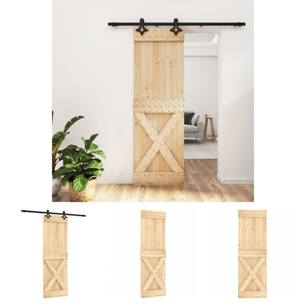 The Living Store skydedør med monteringssæt 70x210 cm massivt fyrretræ -  Døre