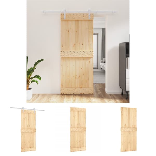 The Living Store skydedør med monteringssæt 85x210 cm massivt fyrretræ -  Døre