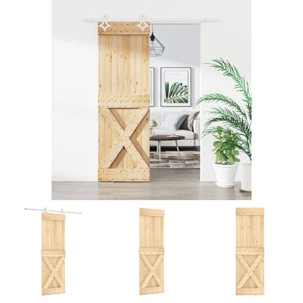The Living Store skydedør med monteringssæt 70x210 cm massivt fyrretræ -  Døre