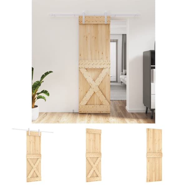 The Living Store Skjutdörr med beslag 70x210 cm massiv furu -  Dörrar