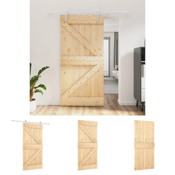 The Living Store Skjutdörr med beslag 100x210 cm massiv furu -  Dörrar
