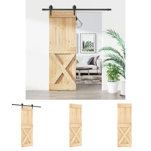 The Living Store skydedør med monteringssæt 70x210 cm massivt fyrretræ -  Døre