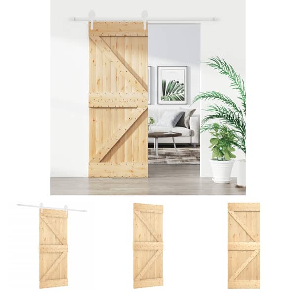 The Living Store skydedør med monteringssæt 80x210 cm massivt fyrretræ - Døre