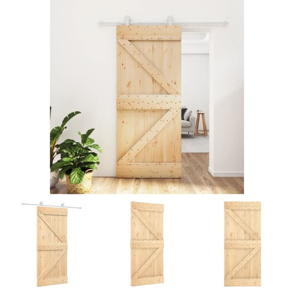 The Living Store skydedør med monteringssæt 90x210 cm massivt fyrretræ -  Døre