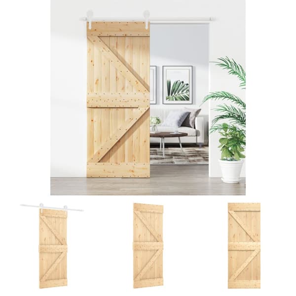 The Living Store skydedør med monteringssæt 85x210 cm massivt fyrretræ - Døre