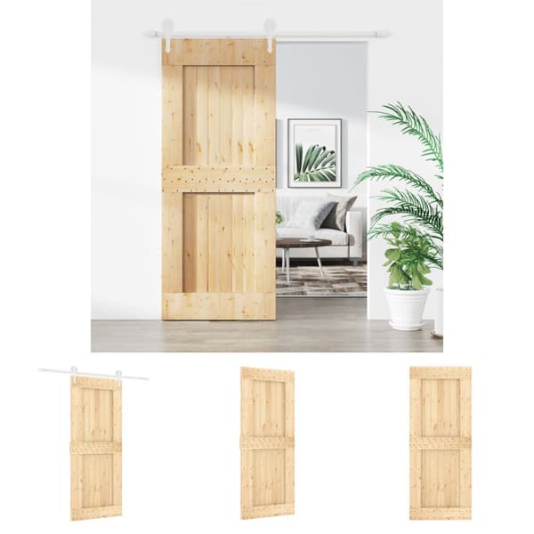 The Living Store skydedør med monteringssæt 85x210 cm massivt fyrretræ - Døre