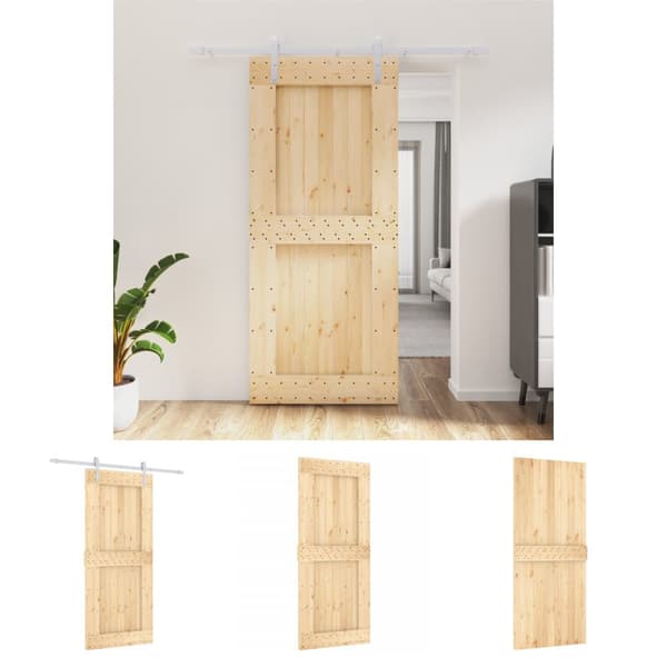 The Living Store Skjutdörr med beslag 90x210 cm massiv furu -  Dörrar