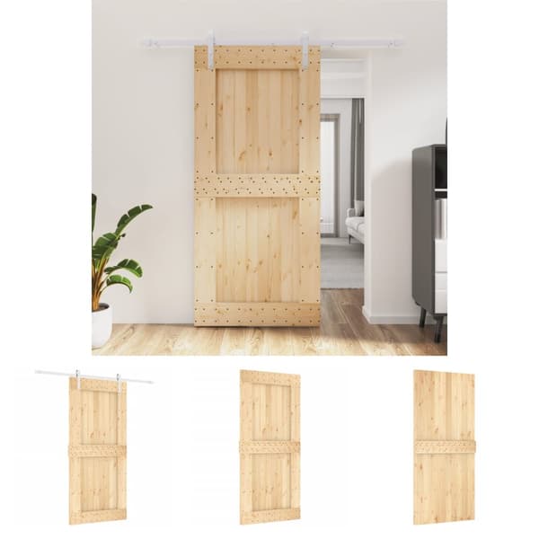 The Living Store Skjutdörr med beslag 95x210 cm massiv furu -  Dörrar